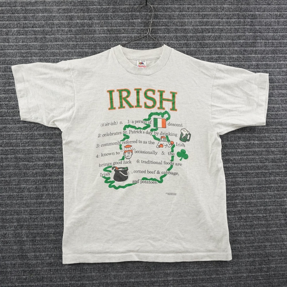 Vintage 90s Nationalities Irish T Shirt Adult L Gray St Patricks Day Tee